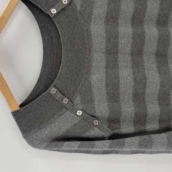 Cache' sweater size medium two tone gray button detail metallic striped Cache - Picture 3 of 9